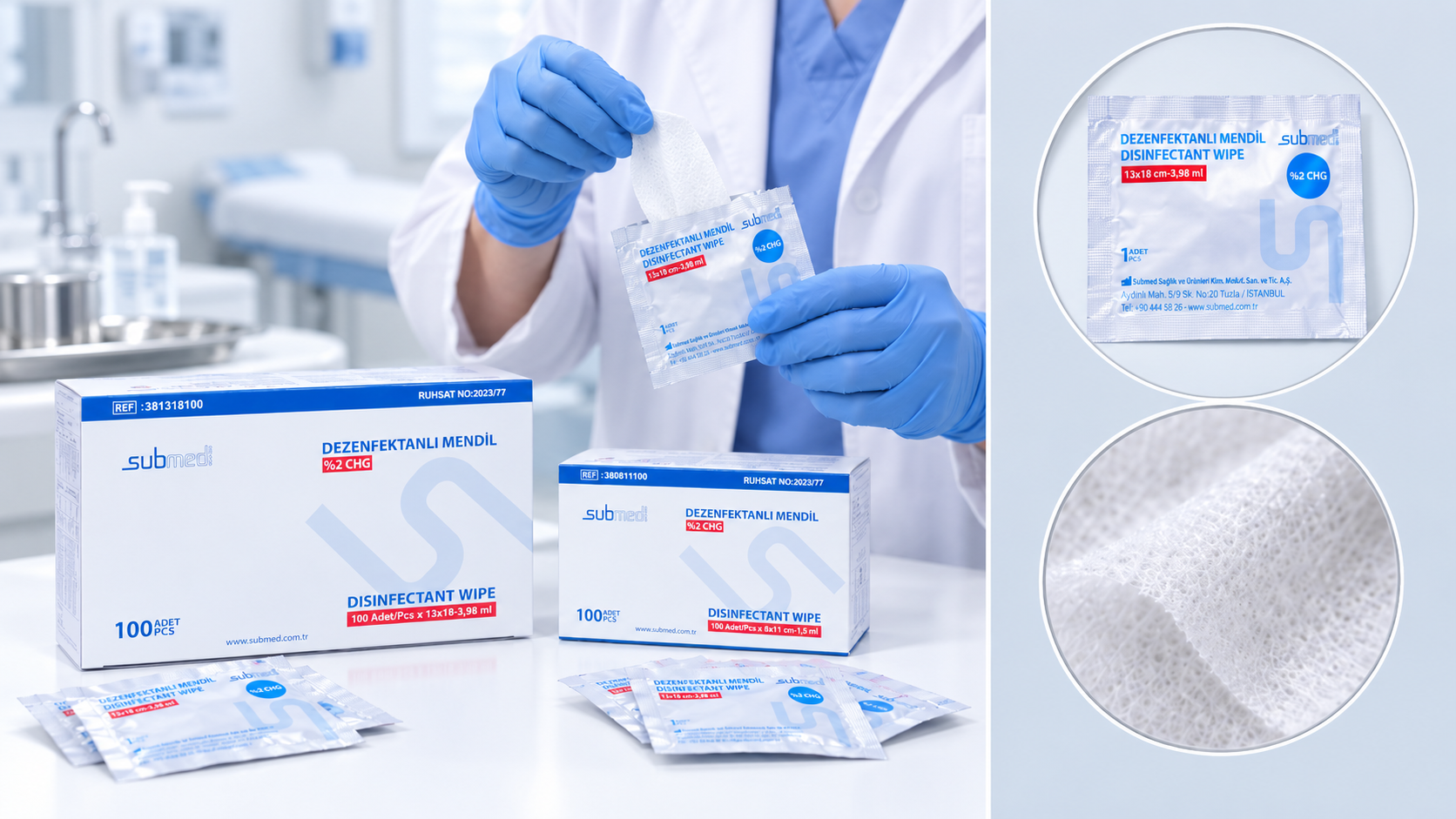 SUBMED Isopropyl Alcohol Disinfection Wipes (2% CHG/70% IPA) 2