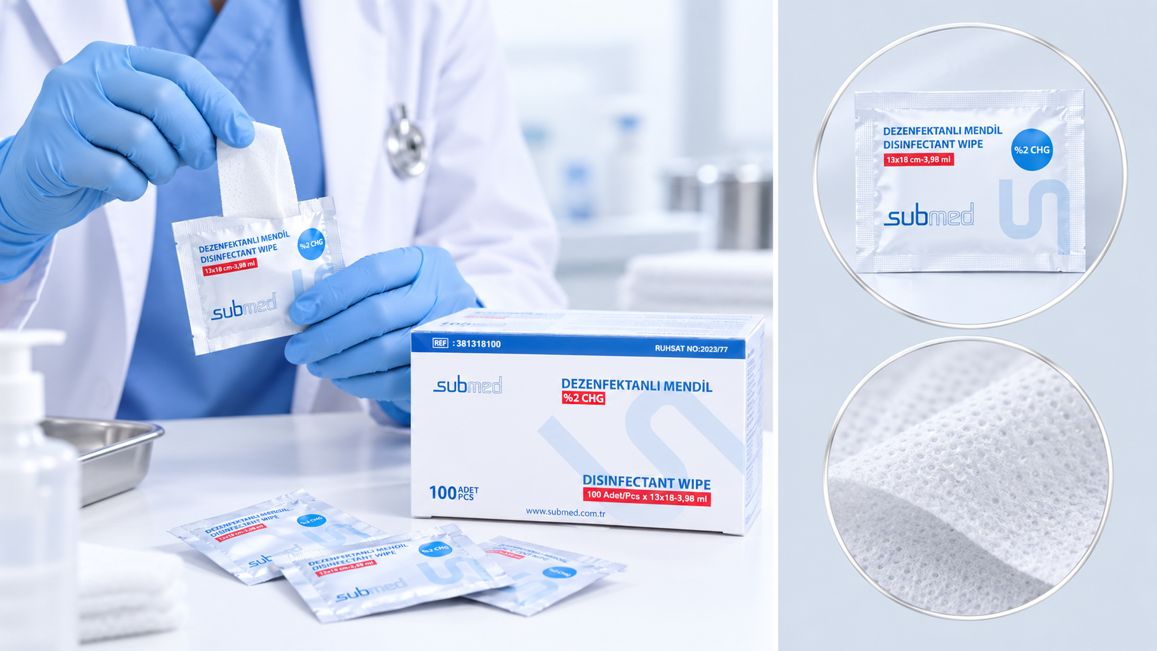 SUBMED Alcohol Wipes (2% CHG) 3