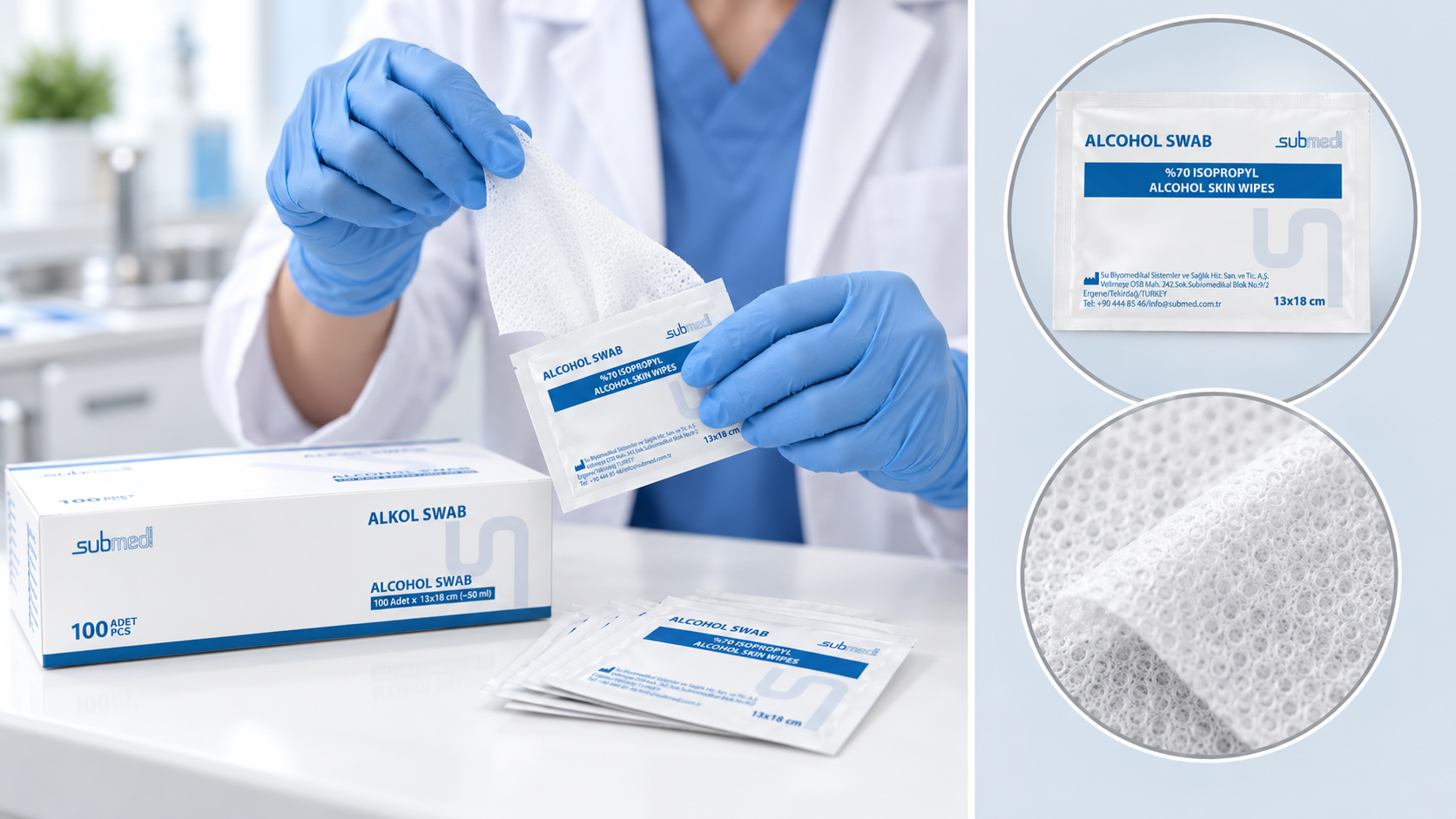 SUBMED Isopropyl Alcohol Wipes (2% CHG/70% IPA) 3