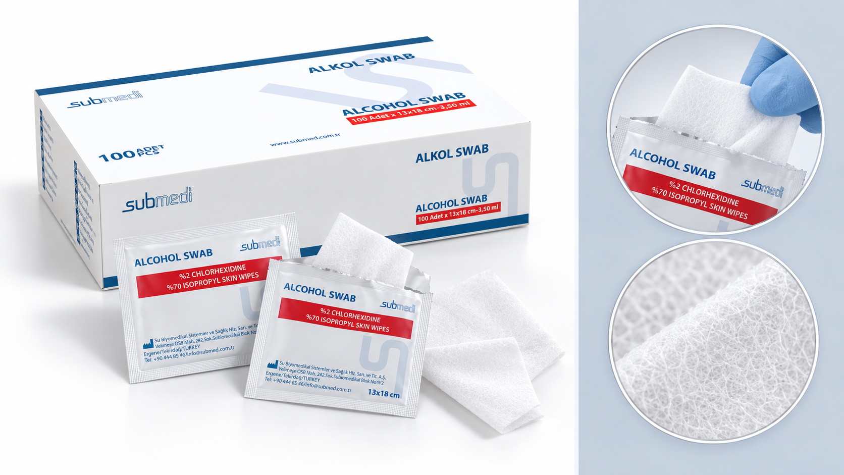 SUBMED Alcohol Wipes (2% CHG/70% IPA) 3