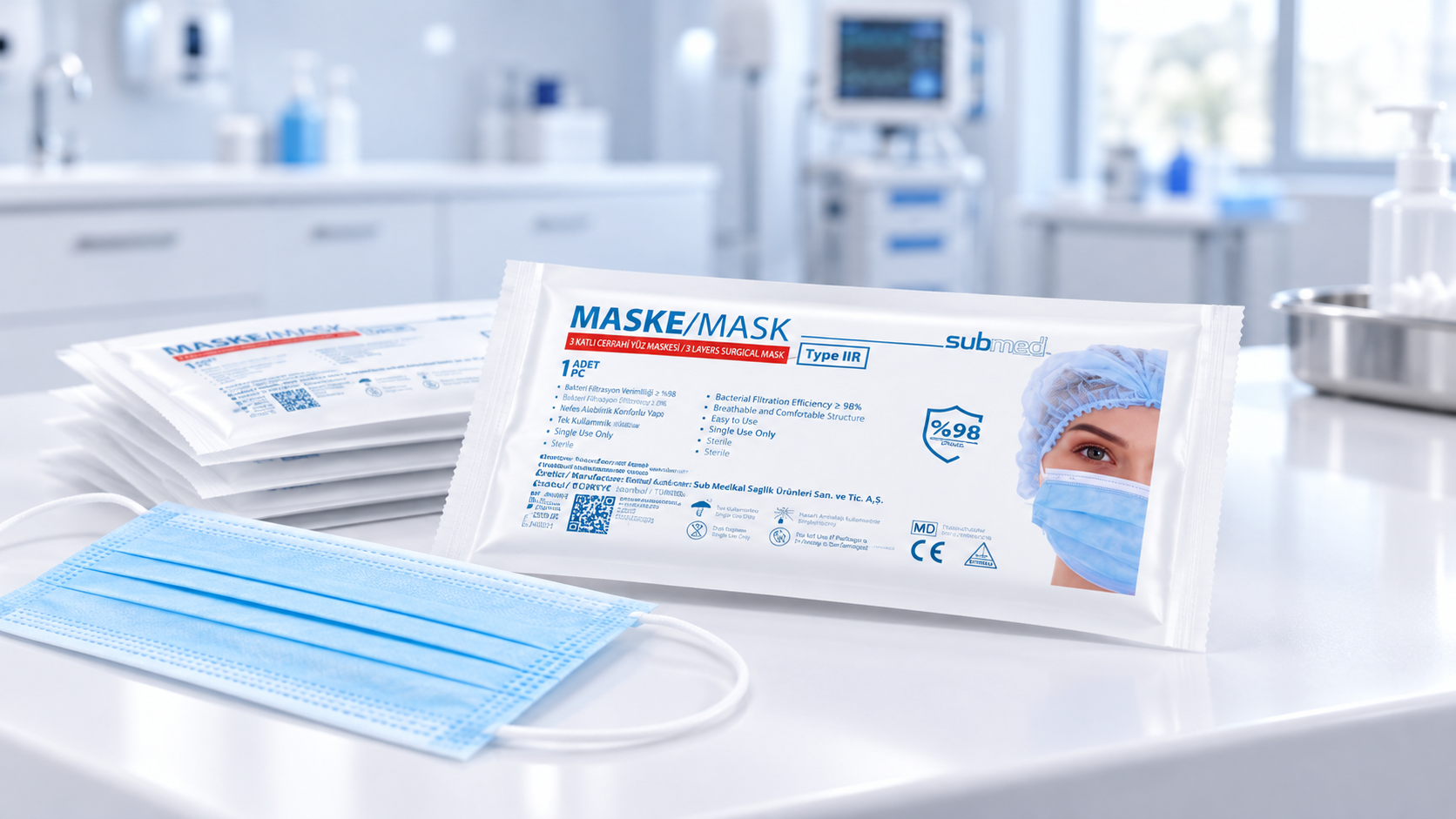 SUBMED Steril Tekli Paketli Flowpack Maske 4