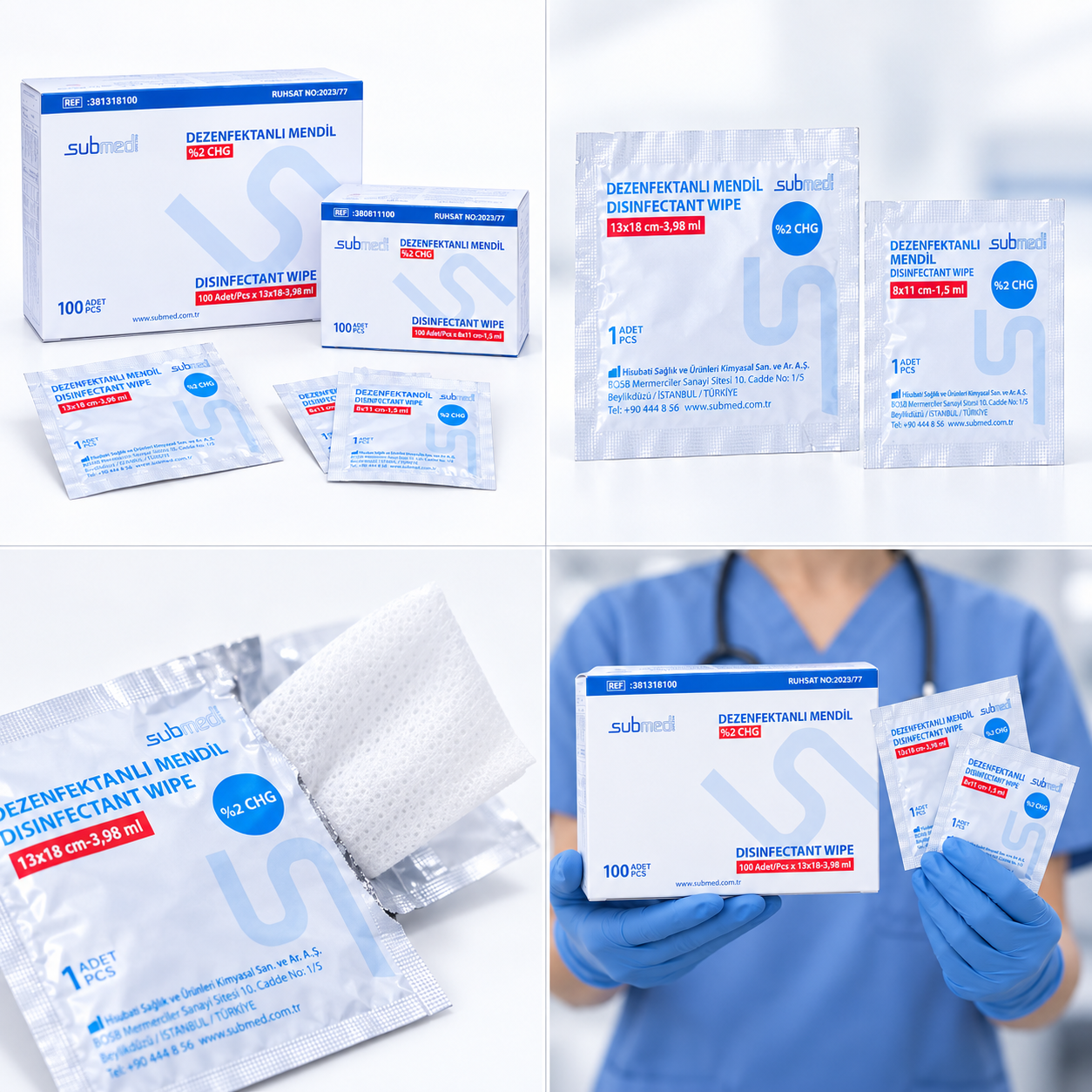 SUBMED Isopropyl Alcohol Disinfection Wipes (2% CHG/70% IPA) 3