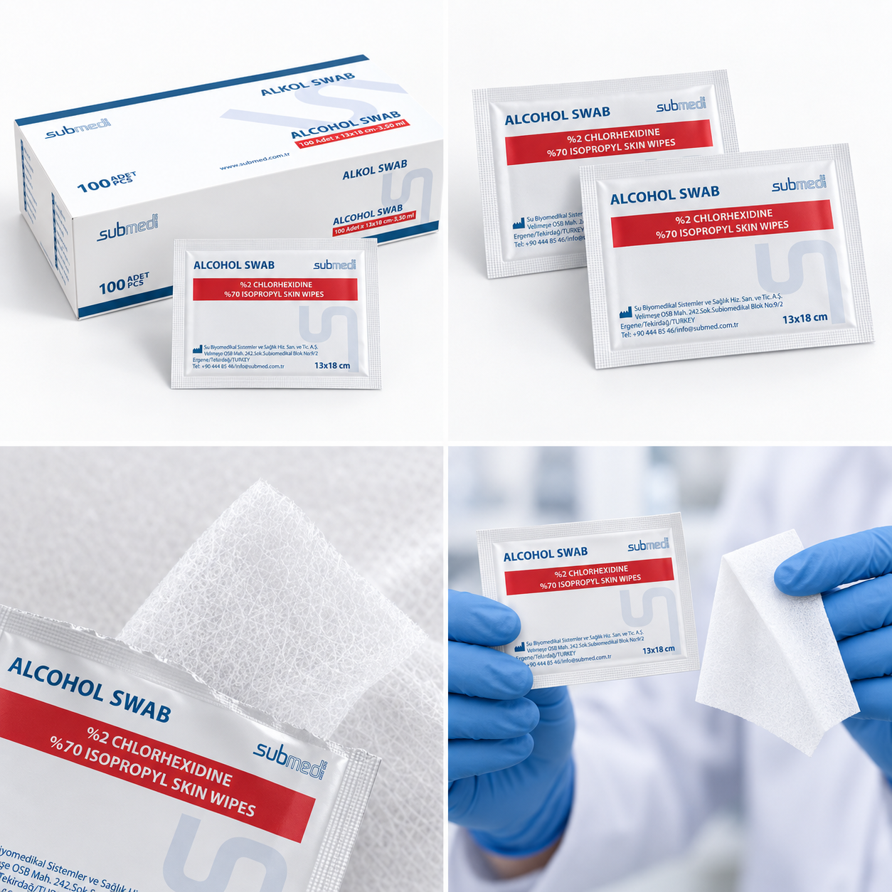 SUBMED Alcohol Wipes (2% CHG/70% IPA) 4